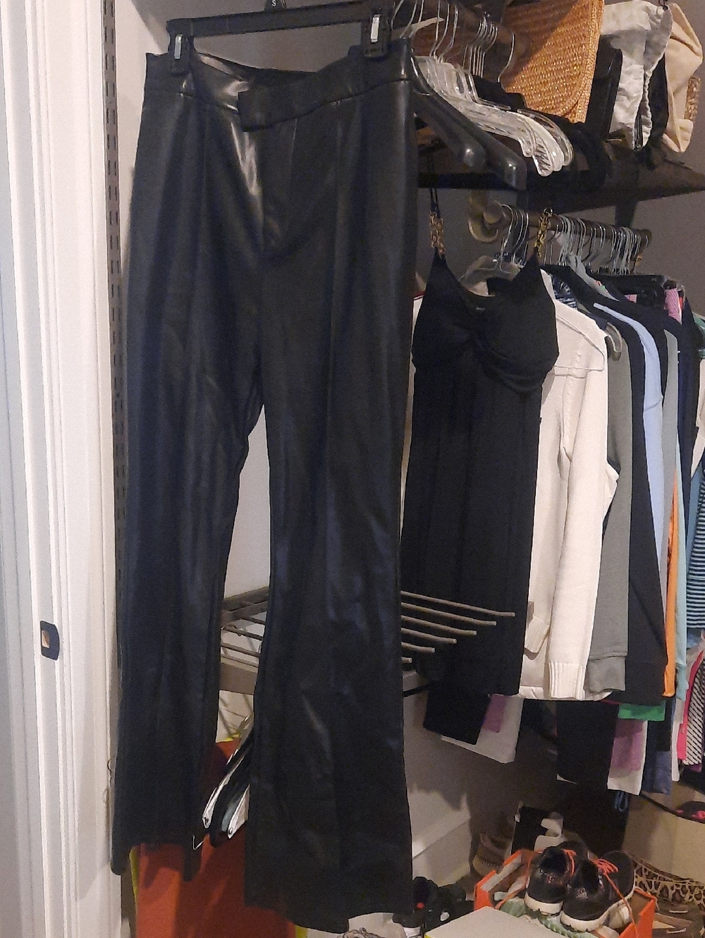 7 For All Mankind Black Vegan Leather Boot-Cut Pants